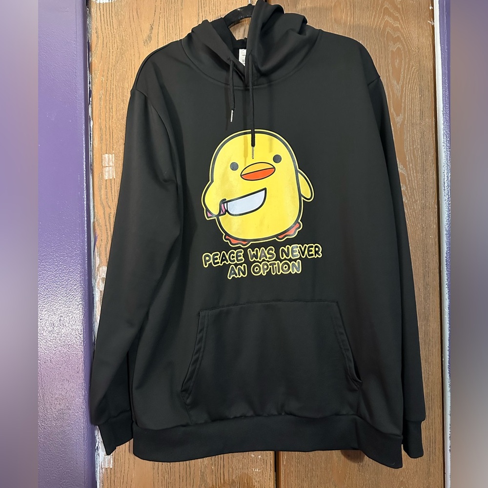 Black Graphic Hoodie with Yellow Duck Design